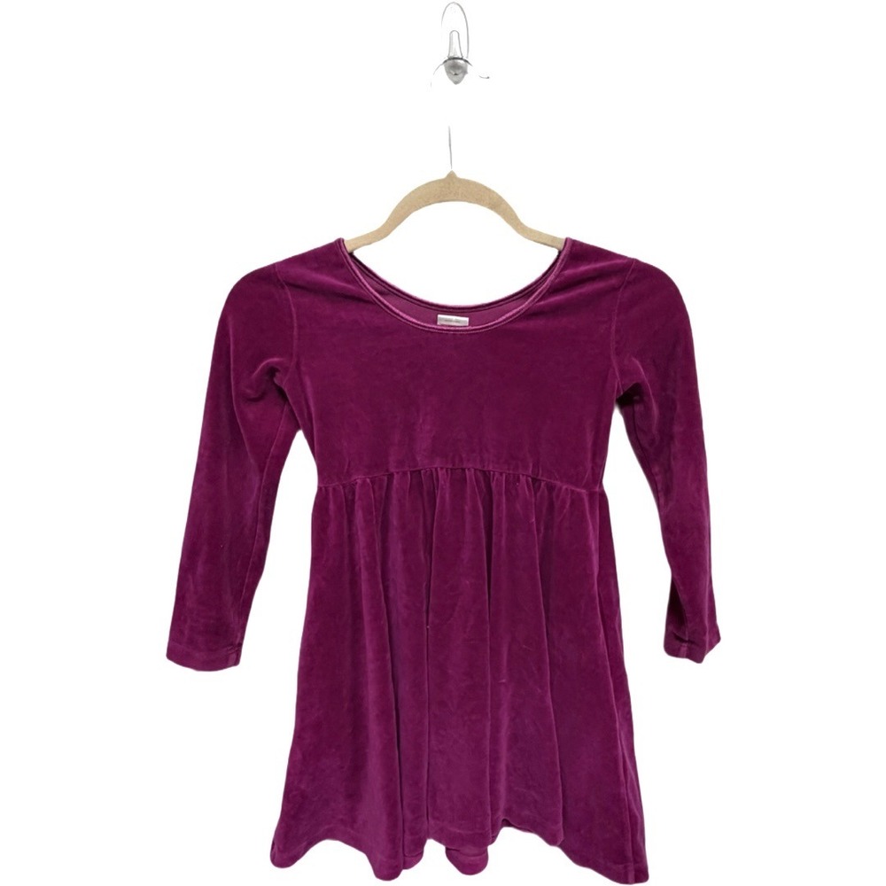 Hanna Andersson Velour Empire Waist Dress Girls 6-7 Magenta Berry Long Sleeve - Picture 5 of 7
